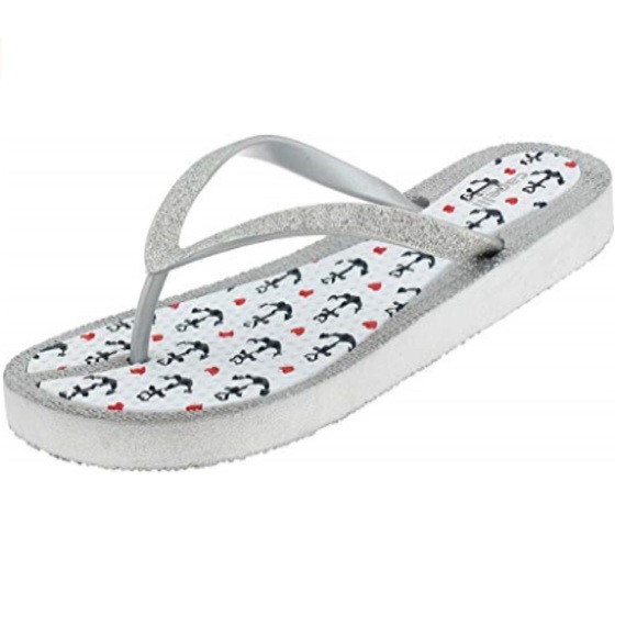 Capelli New York Nautical Anchor Wedge Silver Jelly Flip Flops Size 11 - Picture 1 of 4